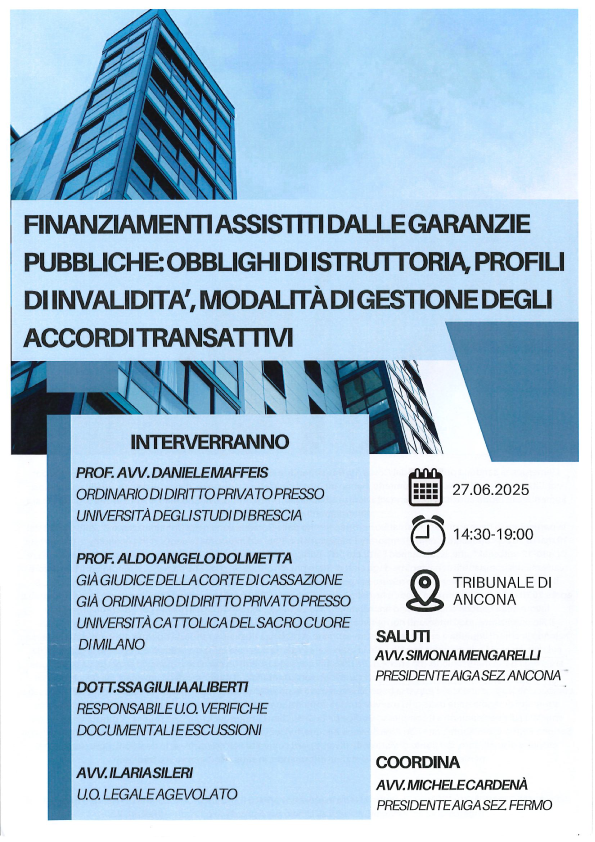 Intervento legale sulla concessione del credito con garanzia pubblica